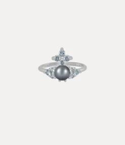Rings|Vivienne Westwood Feodora Ring PLATINUM / LIGHT BLUE CZ / CRYSTAL DARK GREY Pearl