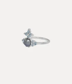Rings|Vivienne Westwood Feodora Ring PLATINUM / LIGHT BLUE CZ / CRYSTAL DARK GREY Pearl