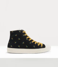 Trainers|Vivienne Westwood High Top Canvas Plimsoll BLACK/BABY ORBS