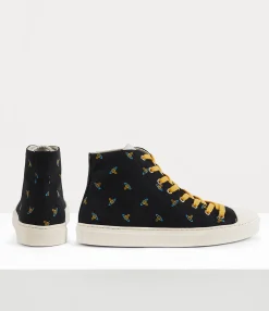 Trainers|Vivienne Westwood High Top Canvas Plimsoll BLACK/BABY ORBS