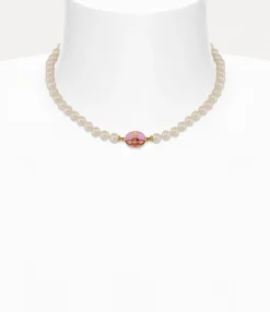 Necklaces|Classic Styles|Vivienne Westwood Loelia Necklace GOLD / MAGENTA Enamel / CREAMROSE Pearl