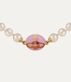 Necklaces|Classic Styles|Vivienne Westwood Loelia Necklace GOLD / MAGENTA Enamel / CREAMROSE Pearl