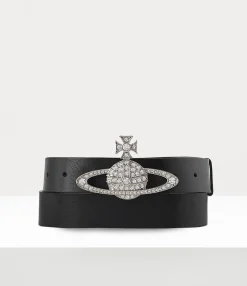 Belts And Harnesses|Belts And Harnesses|Vivienne Westwood Medium Bas Relief Belt PLATINUM / CRYSTAL Crystal / BLACK Leather
