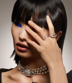 Rings|Vivienne Westwood New Diamante Heart Ring PLATINUM / CRYSTAL Crystal / INDIAN PINK Enamel