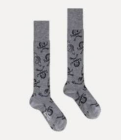 Socks|Socks And Tights|Vivienne Westwood Skull High Sock GREY