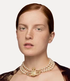 Necklaces|Classic Styles|Vivienne Westwood Three Row Pearl Bas Relief Choker