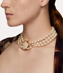 Necklaces|Classic Styles|Vivienne Westwood Three Row Pearl Bas Relief Choker