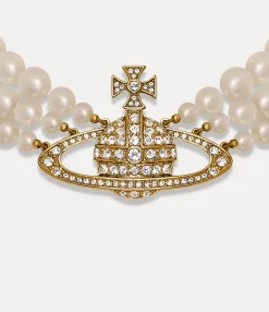 Necklaces|Classic Styles|Vivienne Westwood Three Row Pearl Bas Relief Choker