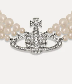 Necklaces|Classic Styles|Vivienne Westwood Three Row Pearl Bas Relief Choker